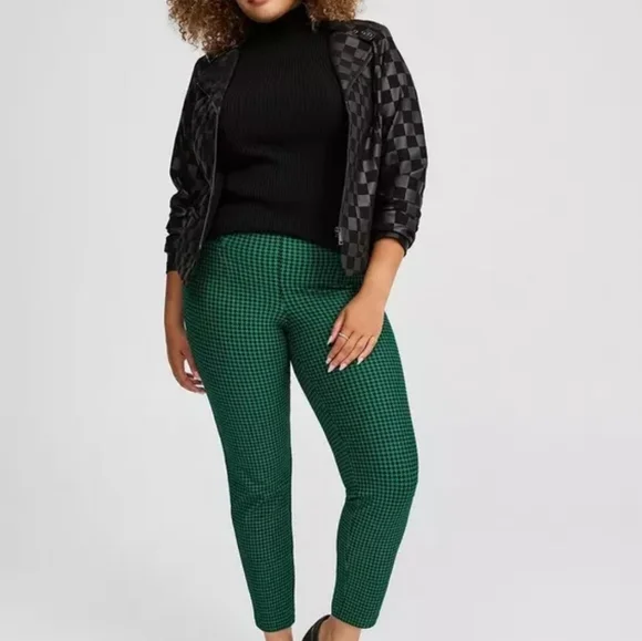 Torrid Ultramarine Green Pencil Skinny Studio Luxe Stellar Houndstooth Pant 1X - Picture 2 of 5